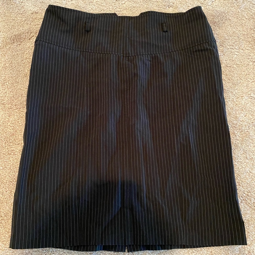 Navy blue and white pinstripe skirt